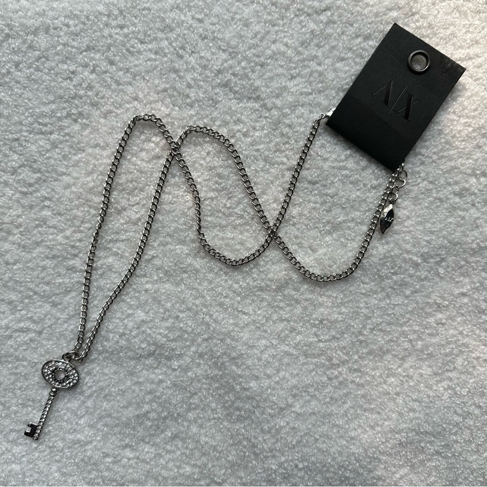 A/X Armani Exchange Silver & Rhinestone Key Necklace NEW!
